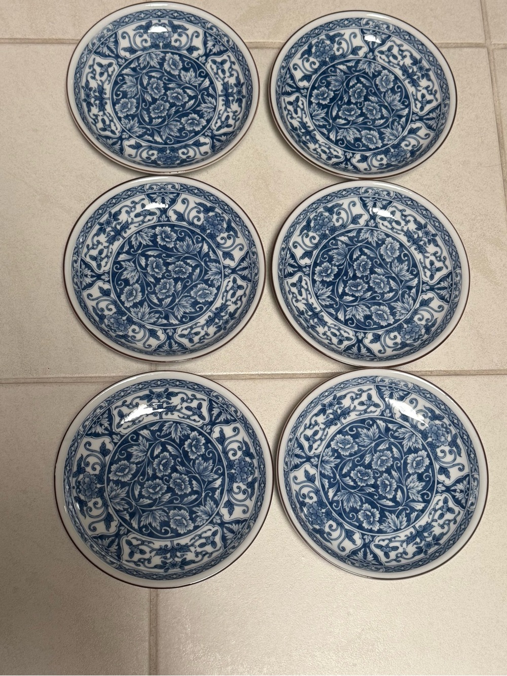Vintage Andrea by Sadek Blue and White Asian Floral Dessert Plates - Set of 6